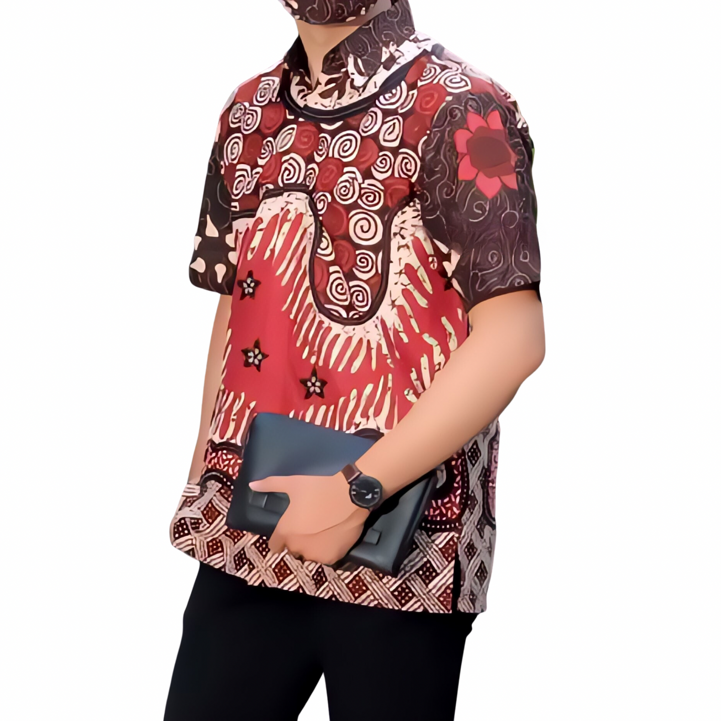 Men's Batik Shirt Red Short Sleeve - Adhiprima