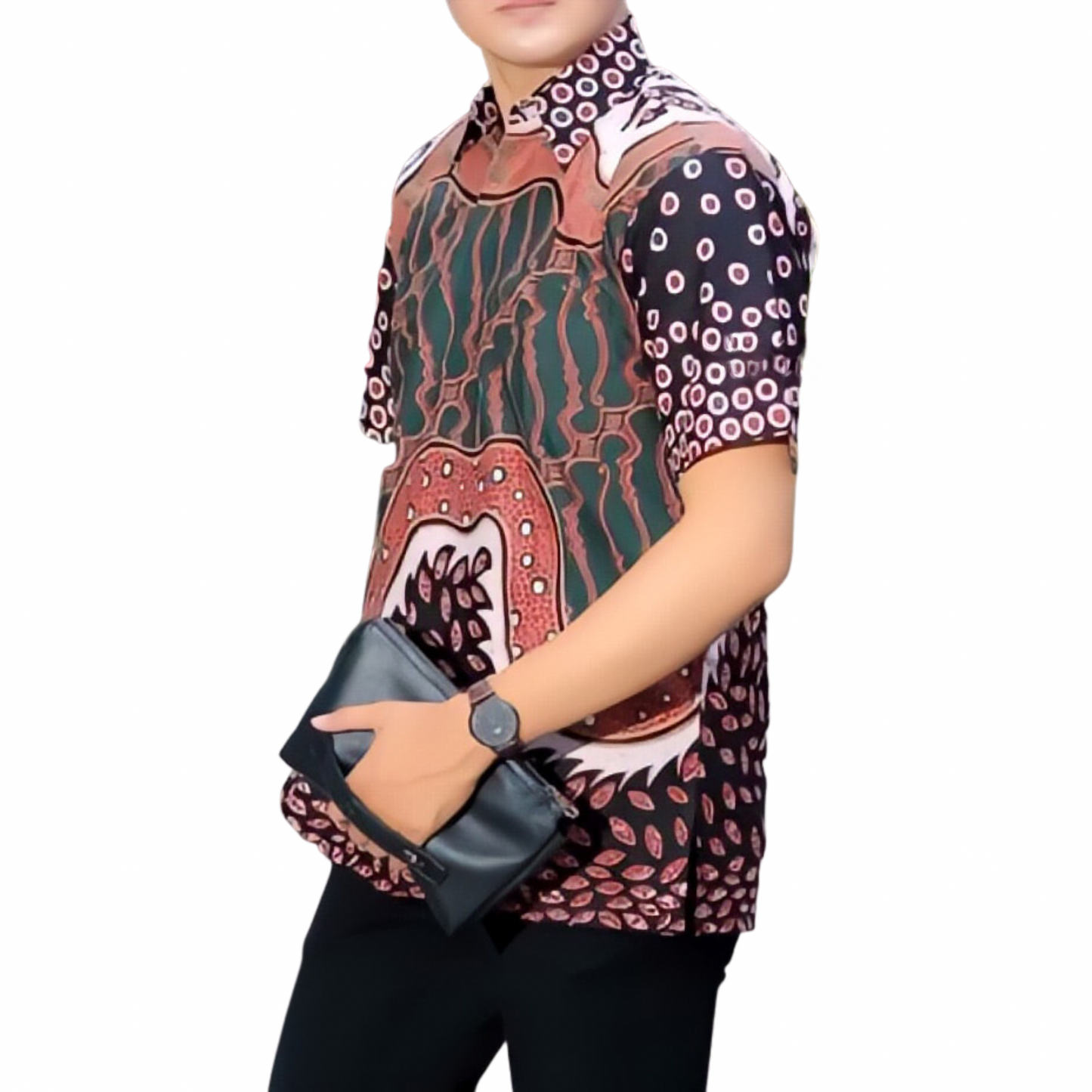 Men's Batik Shirt Black Short Sleeve - Adhiputra