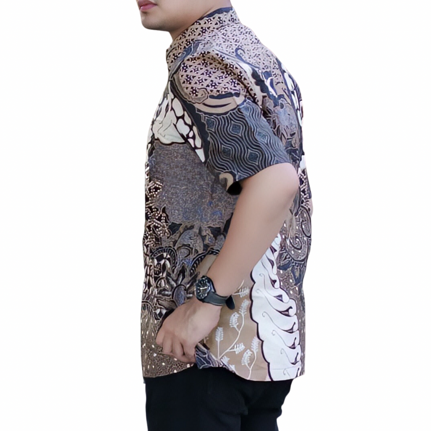 Men's Batik Shirt Gray Short Sleeve - Alif
