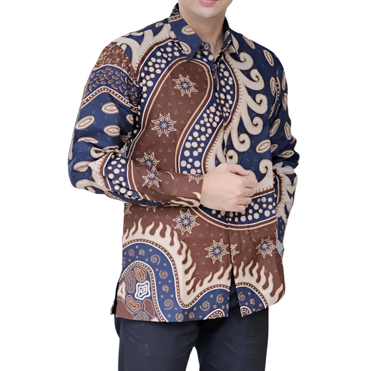 Men's Batik Shirt Blue Long Sleeve - Muara