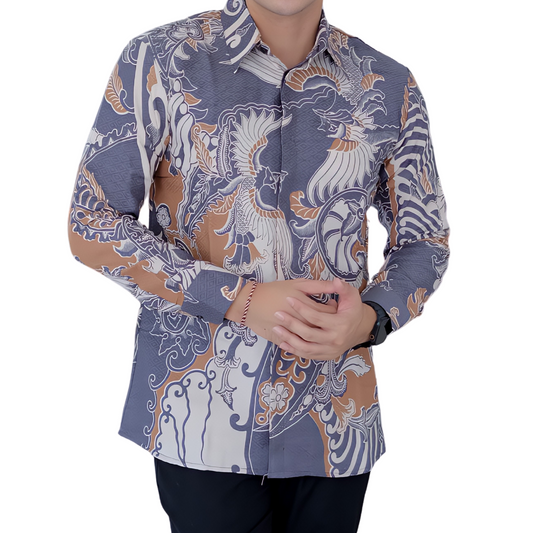 Men's Batik Shirt Gray Long Sleeve - Narendra