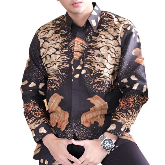 Men's Batik Shirt Black Long Sleeve - Prastawa