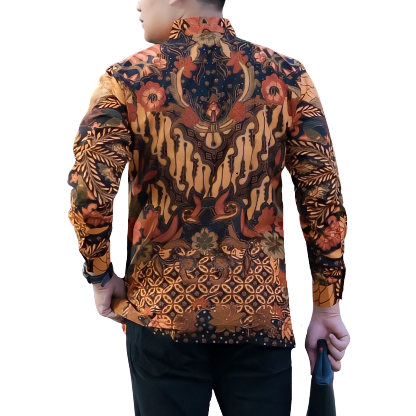 Men's Batik Shirt Orange Long Sleeve - Rajasura