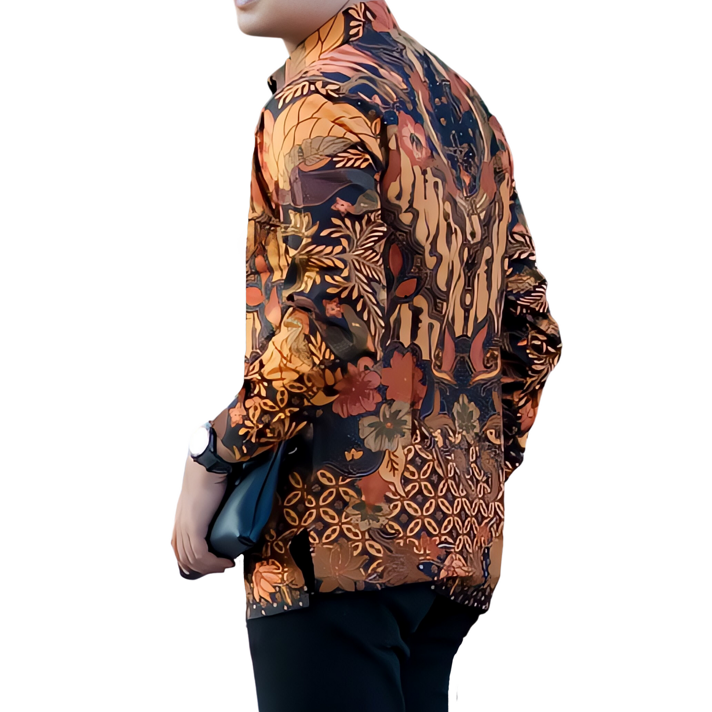 Men's Batik Shirt Orange Long Sleeve - Rajasura