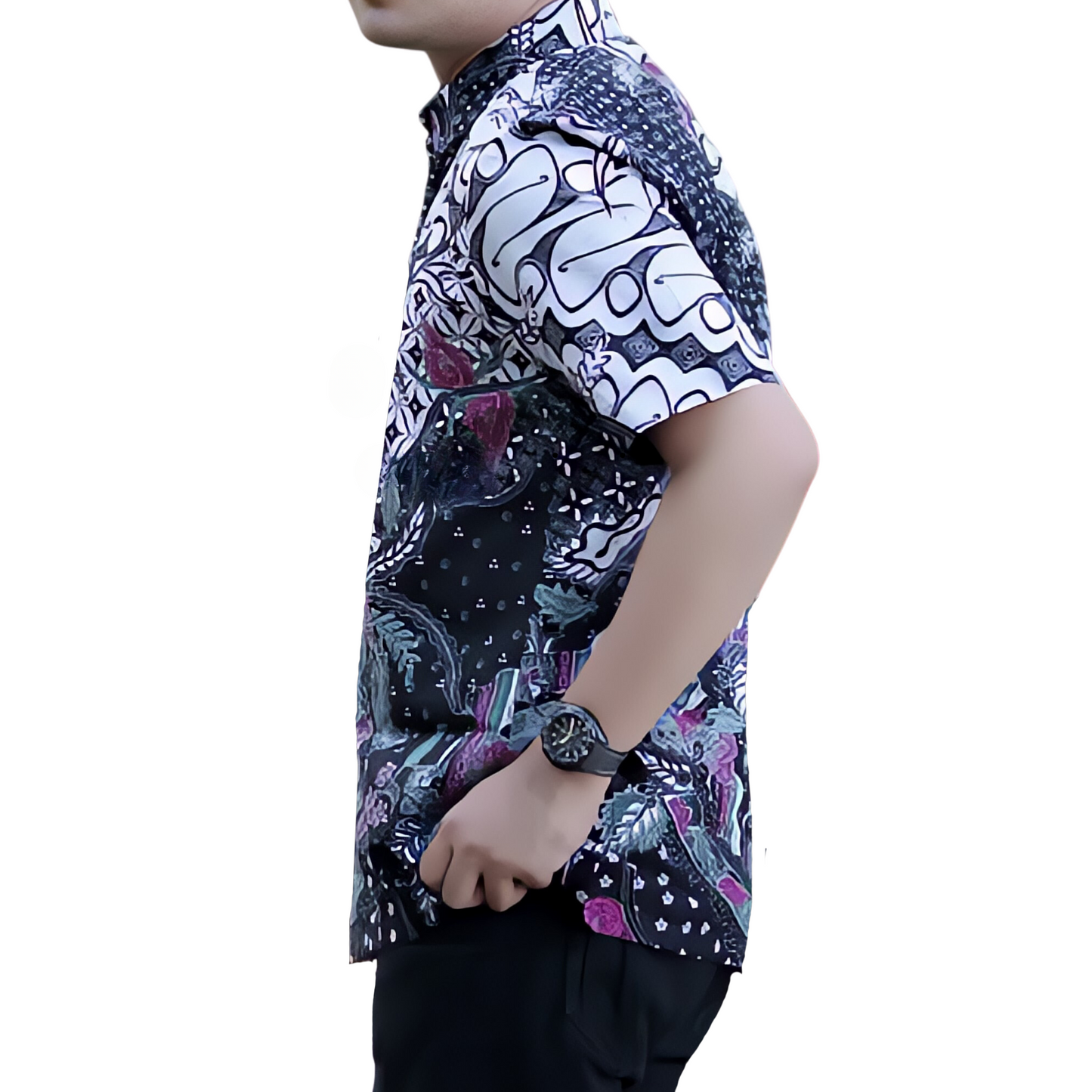 Men's Batik Shirt Black Short Sleeve - Rambat
