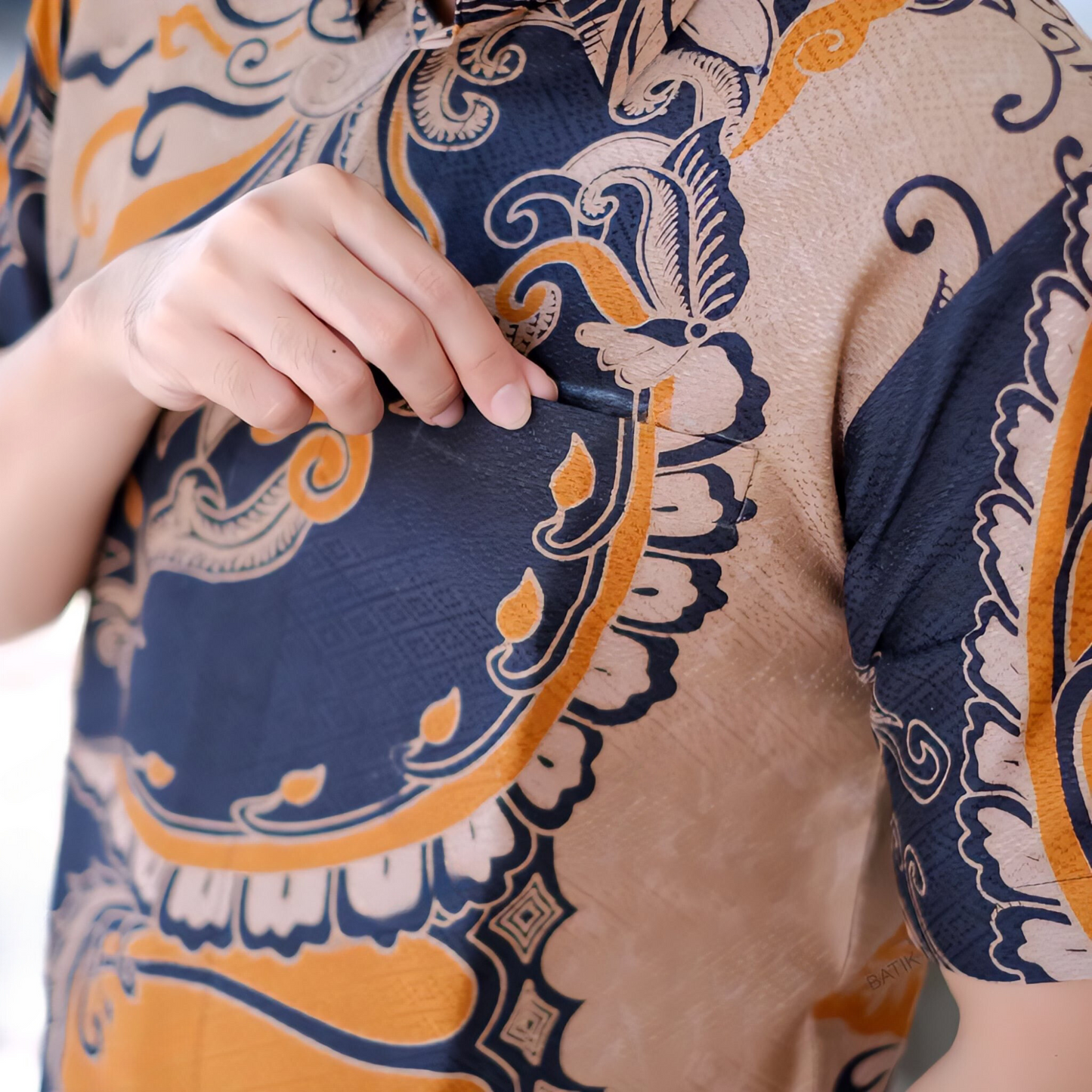 Men's Batik Shirt Beige Short Sleeve - Ramon