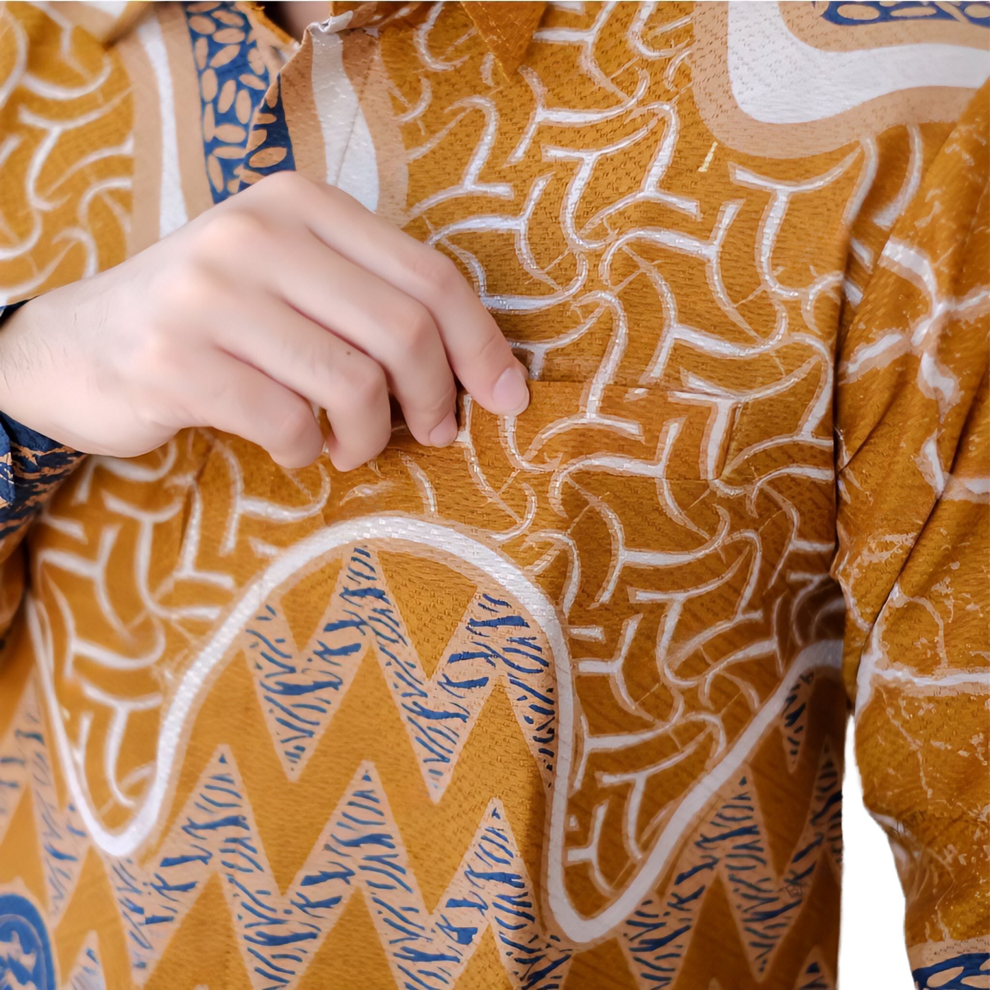 Men's Batik Shirt Orange Long Sleeve - Pola