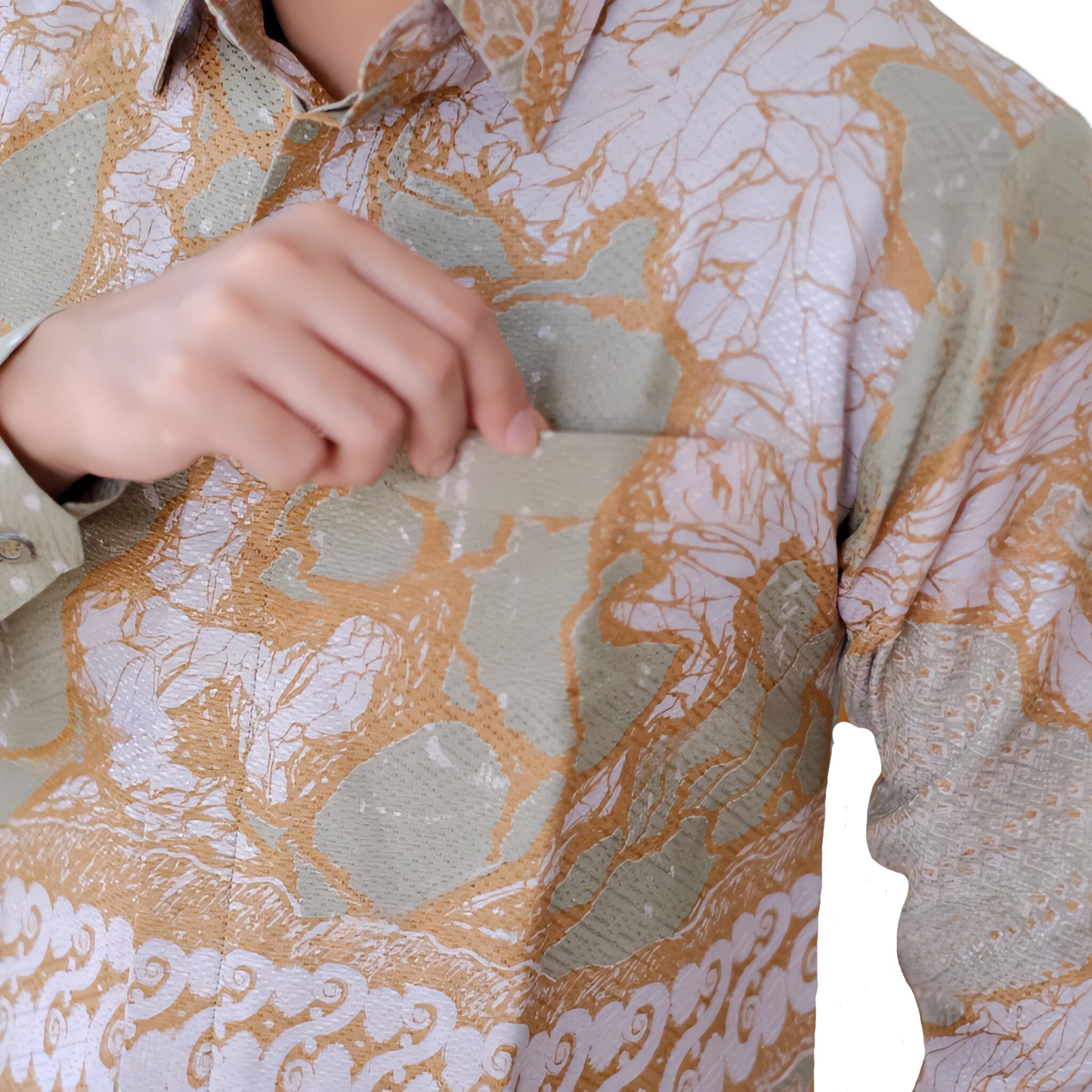 Men's Batik Shirt Beige Long Sleeve - Kawah