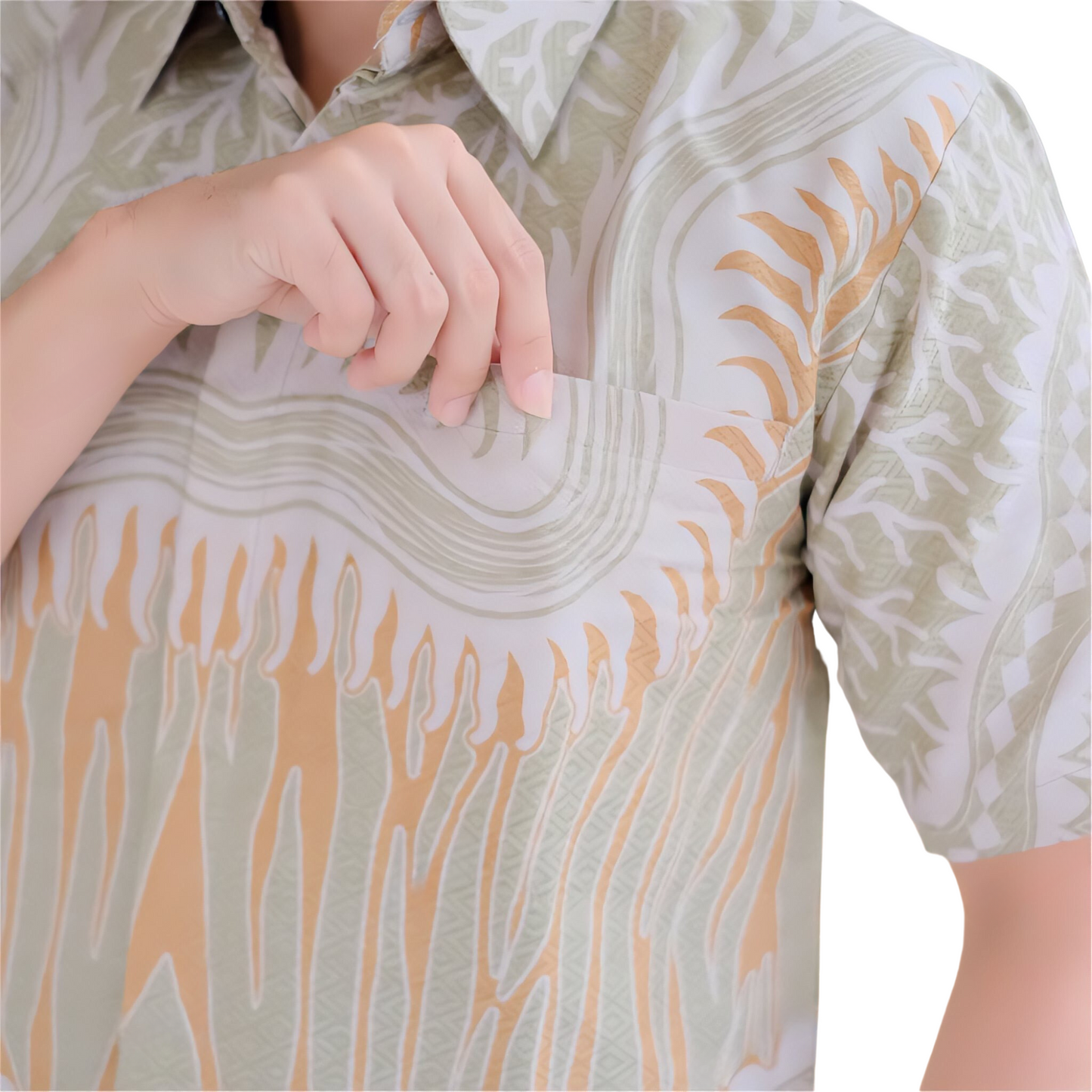 Men's Batik Shirt Beige Short Sleeve - Ananda