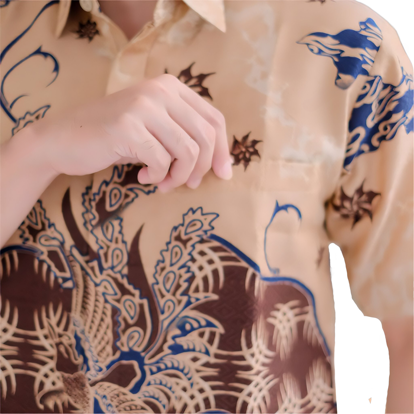 Men's Batik Shirt Beige Short Sleeve - Manuk