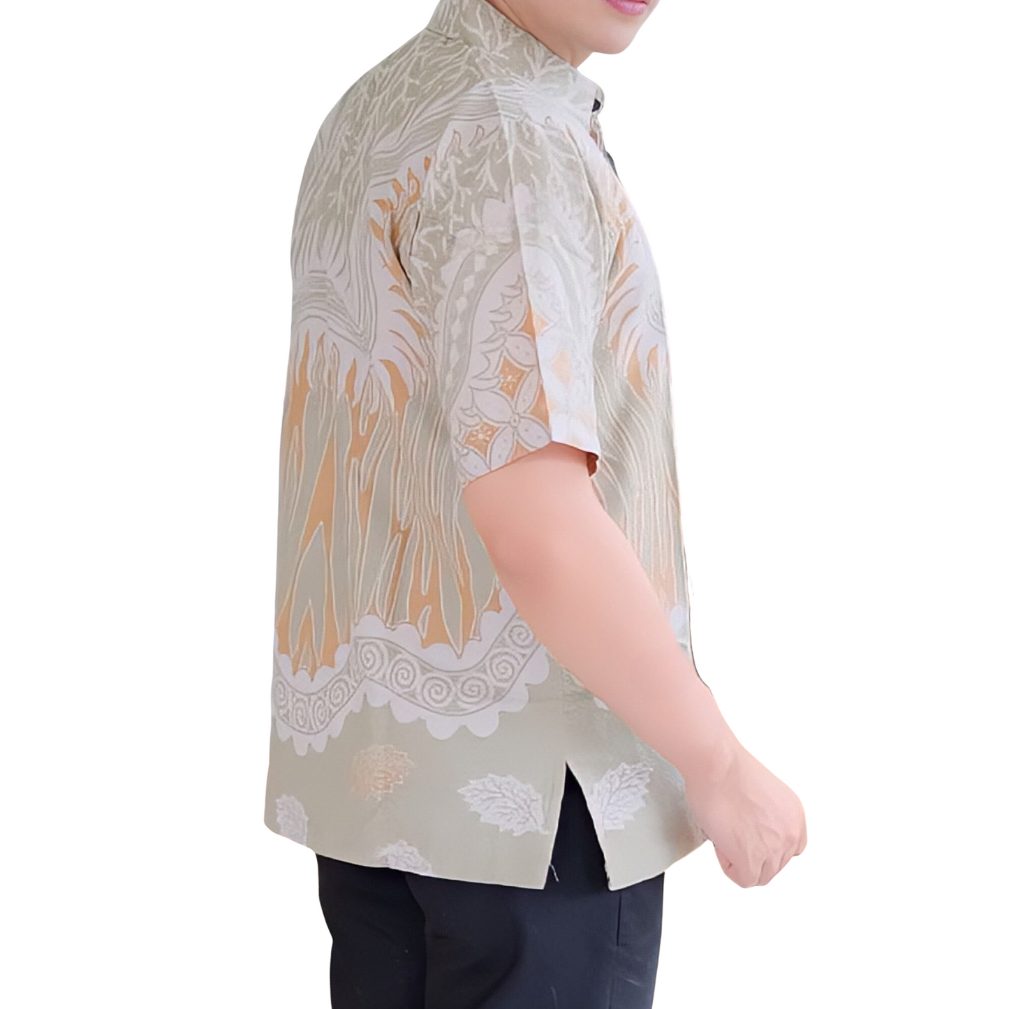 Men's Batik Shirt Beige Short Sleeve - Ananda