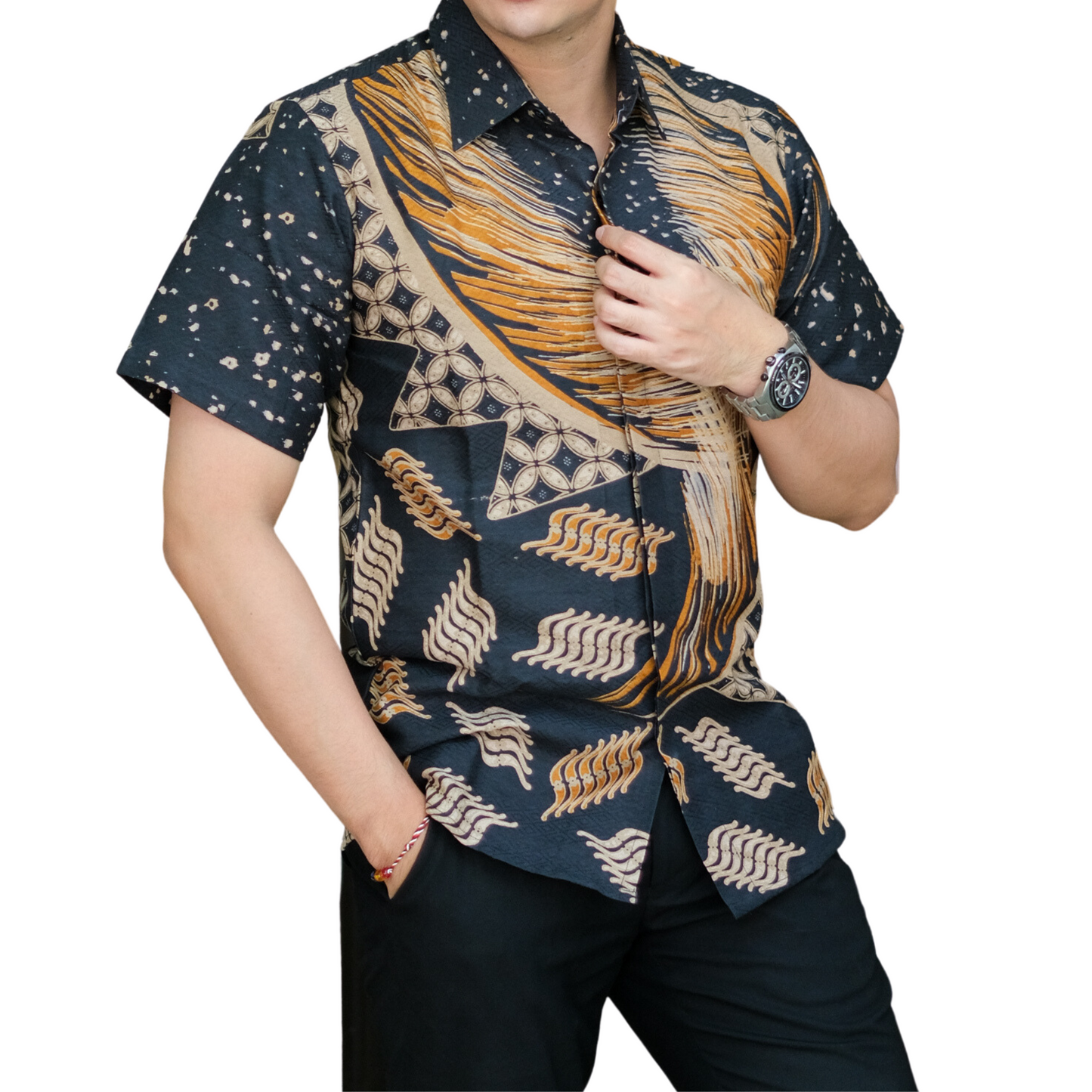 Men's Batik Shirt Black Short Sleeve - Wisnu