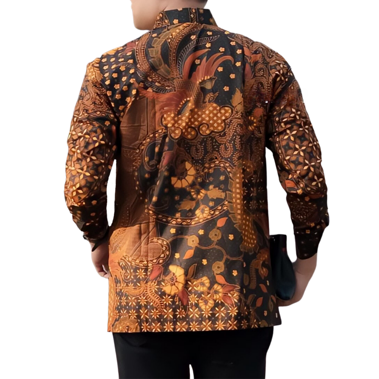 Men's Batik Shirt Orange Long Sleeve - Toraja