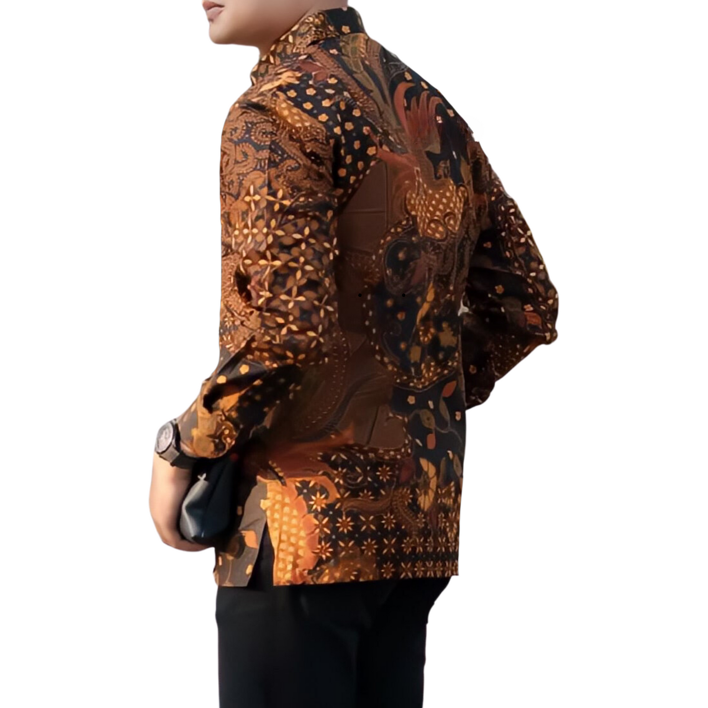 Men's Batik Shirt Orange Long Sleeve - Toraja