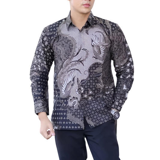Men's Batik Shirt Blue Long Sleeve - Utungga
