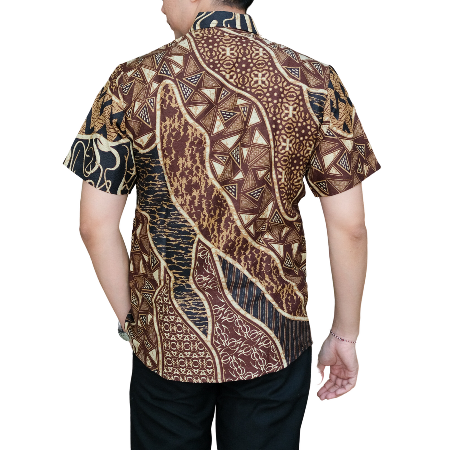 Men's Batik Shirt Brown Short Sleeve - Romo