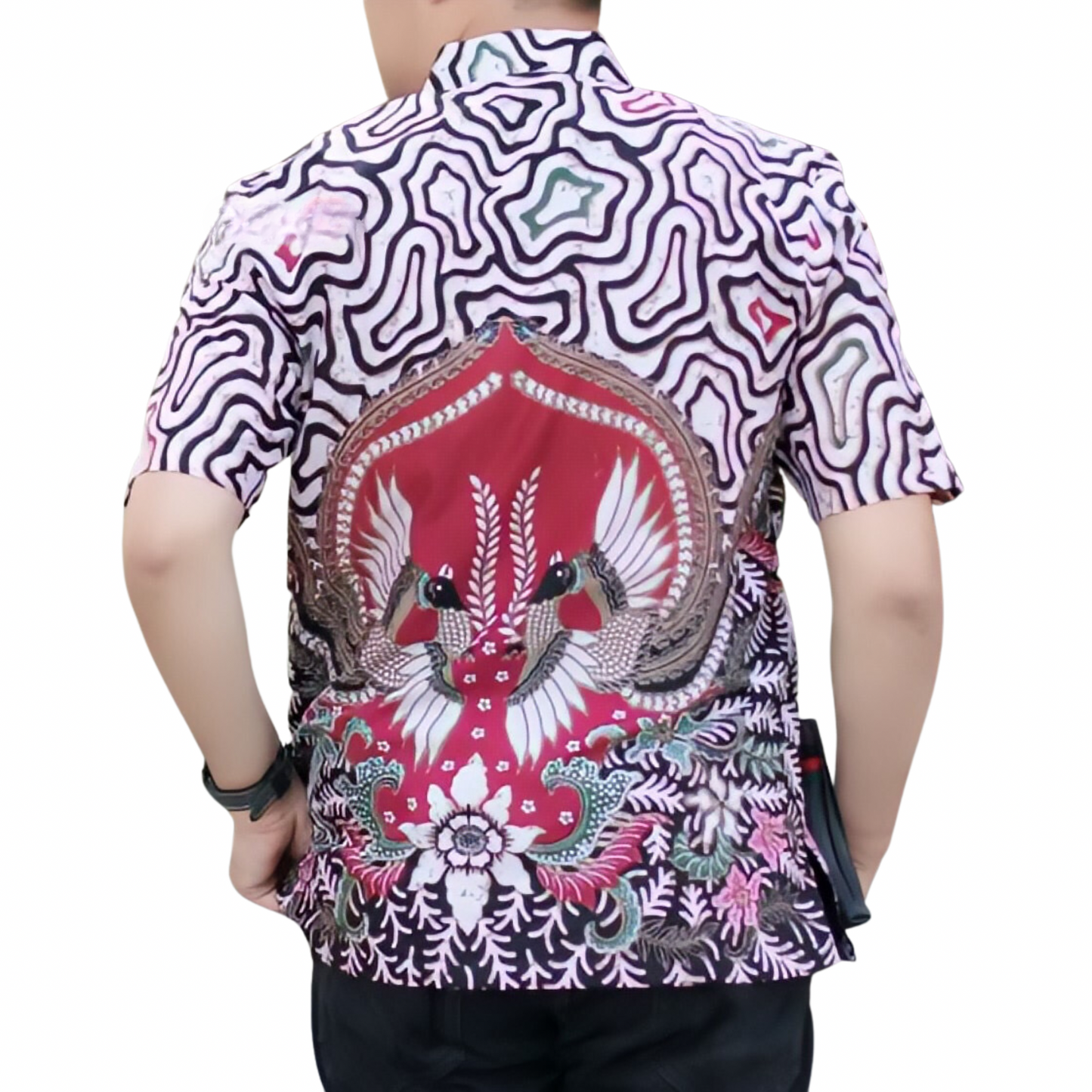 Men's Batik Shirt White Short Sleeve - Barumun