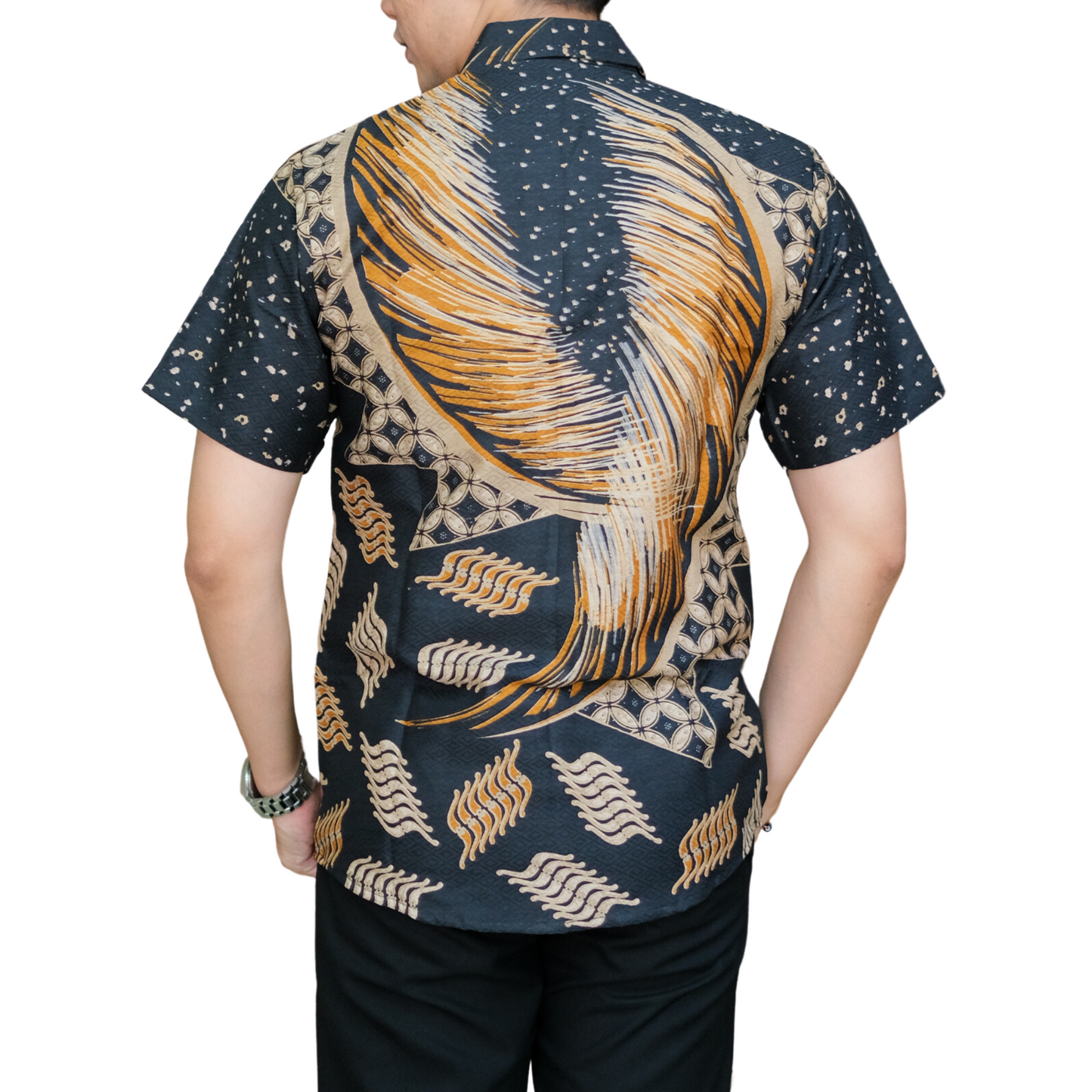 Men's Batik Shirt Black Short Sleeve - Wisnu