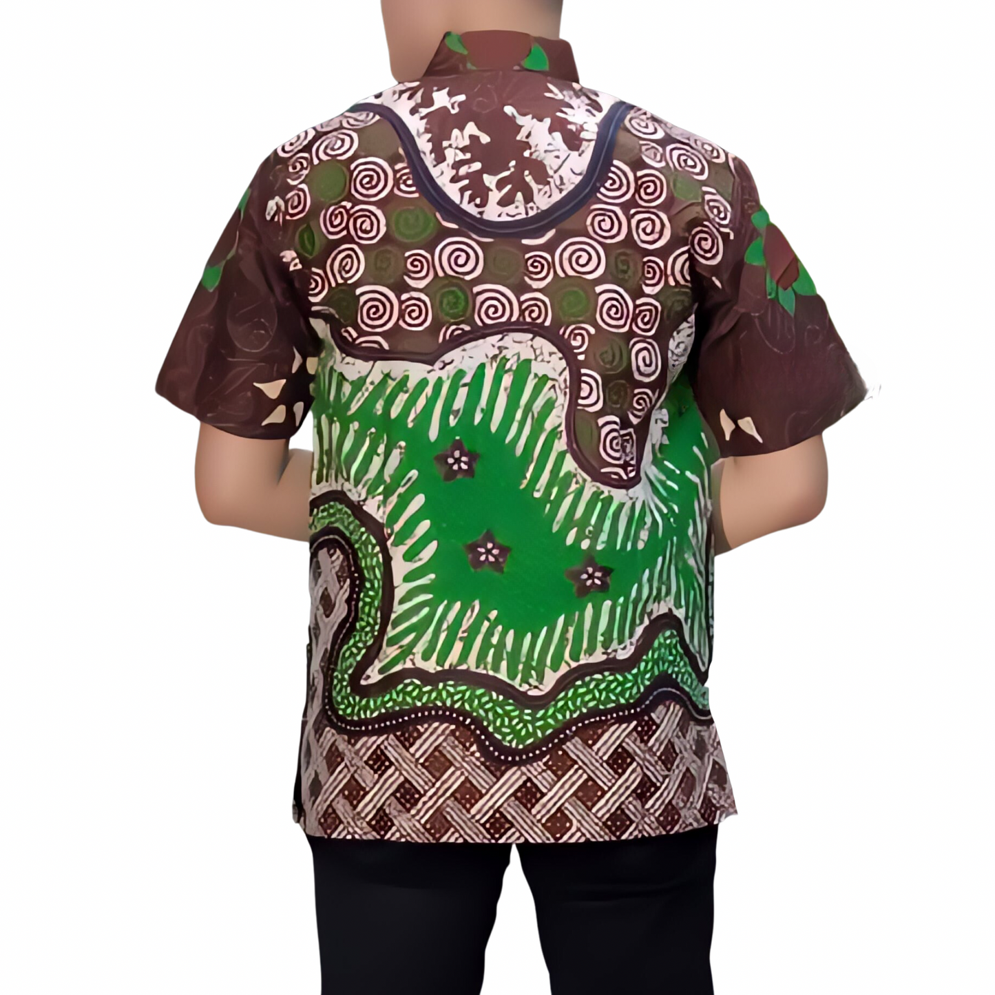 Men's Batik Shirt Green Short Sleeve - Bagong