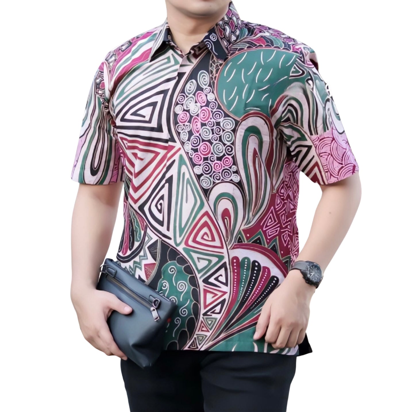 Men's Batik Shirt Red Short Sleeve - Ekamira