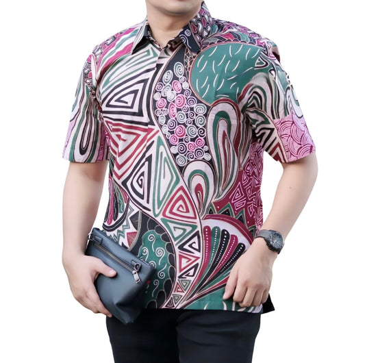 Men's Batik Shirt Red Short Sleeve - Ekamira