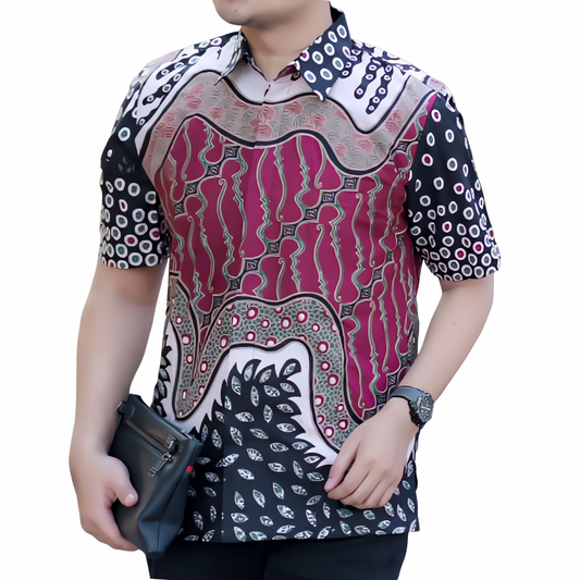 Men's Batik Shirt Red Short Sleeve - Harumprima