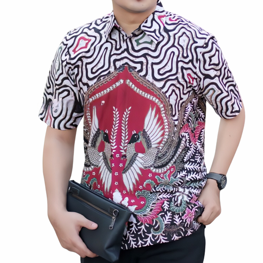 Men's Batik Shirt White Short Sleeve - Barumun