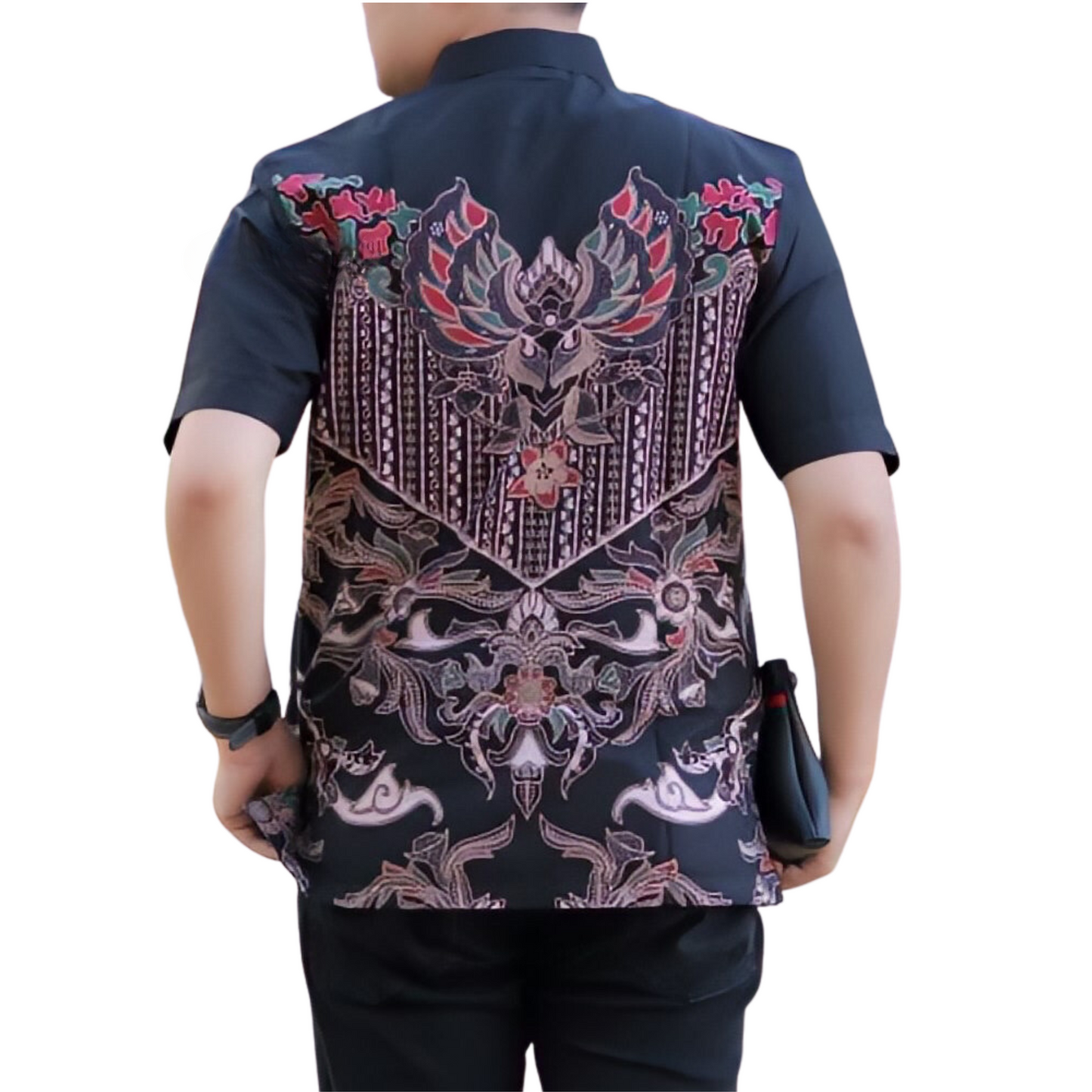Men's Batik Shirt Black Short Sleeve - Dewangga