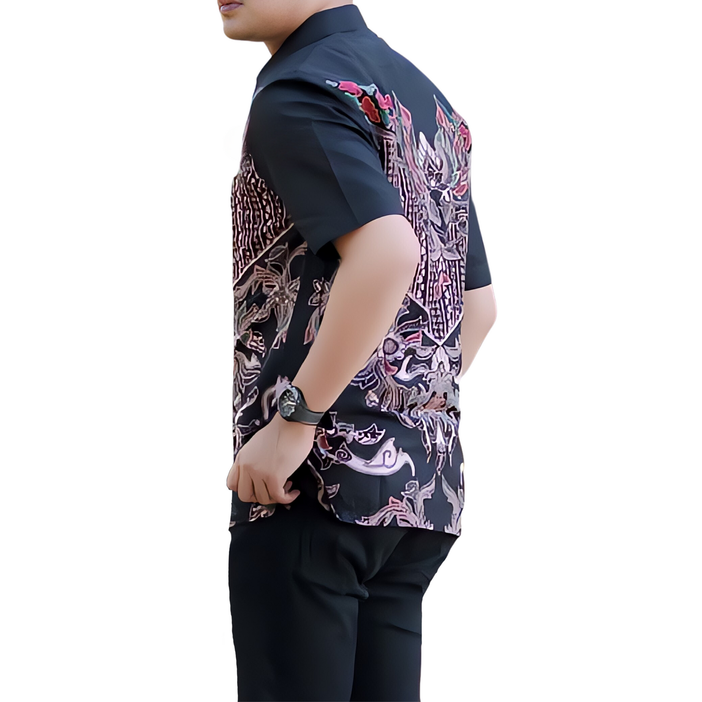 Men's Batik Shirt Black Short Sleeve - Dewangga