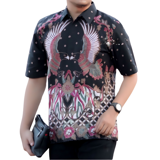 Men's Batik Shirt Red Short Sleeve - Jalak