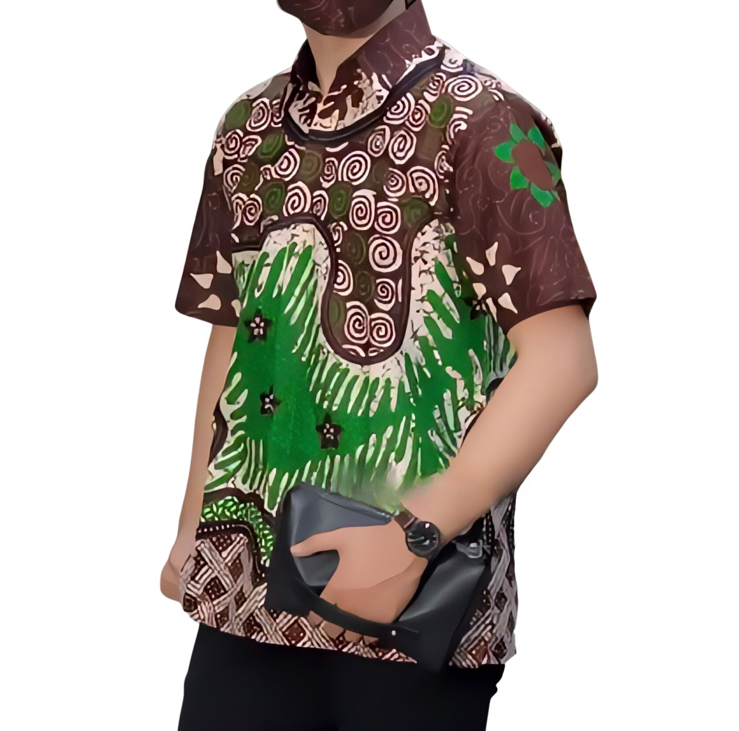 Men's Batik Shirt Green Short Sleeve - Bagong