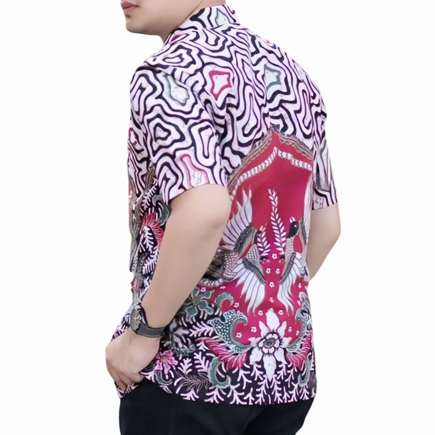 Men's Batik Shirt White Short Sleeve - Barumun