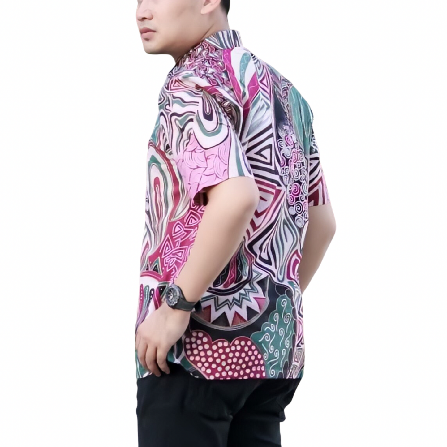 Men's Batik Shirt Red Short Sleeve - Ekamira