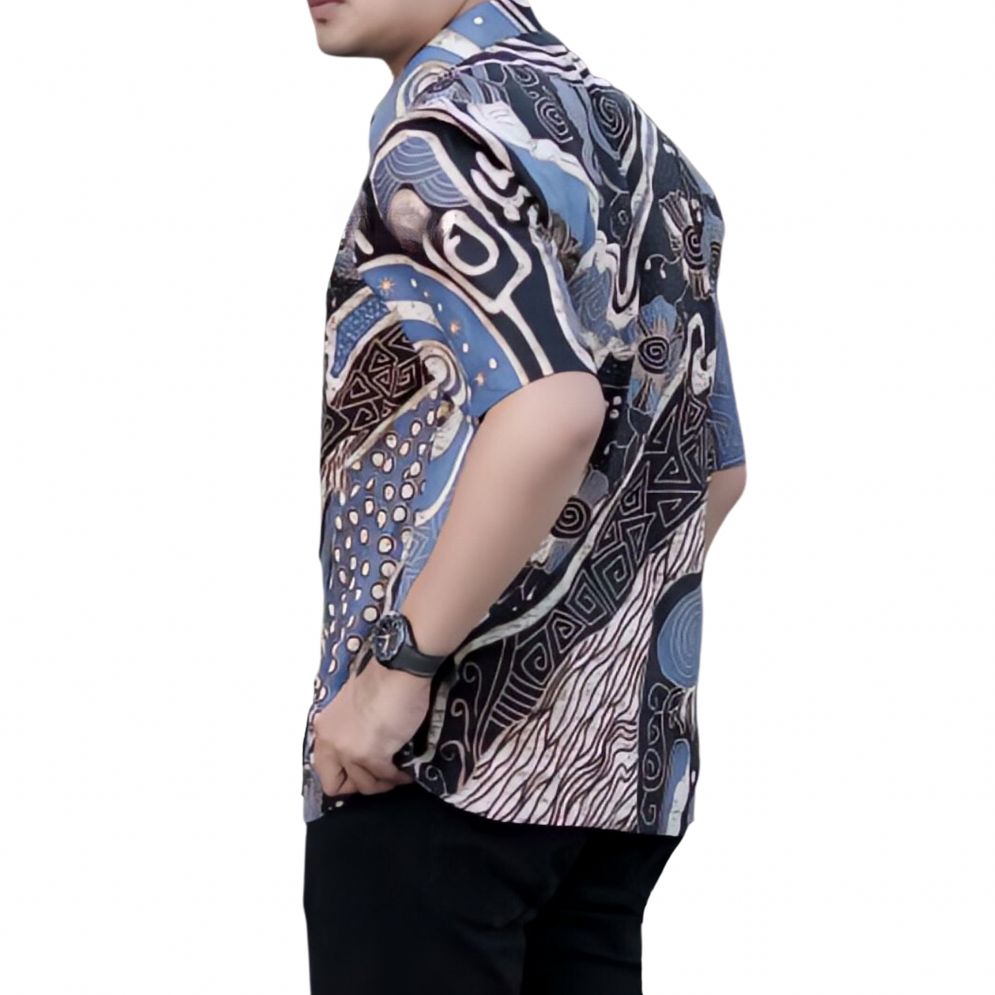 Men's Batik Shirt Black Short Sleeve - Nairobil