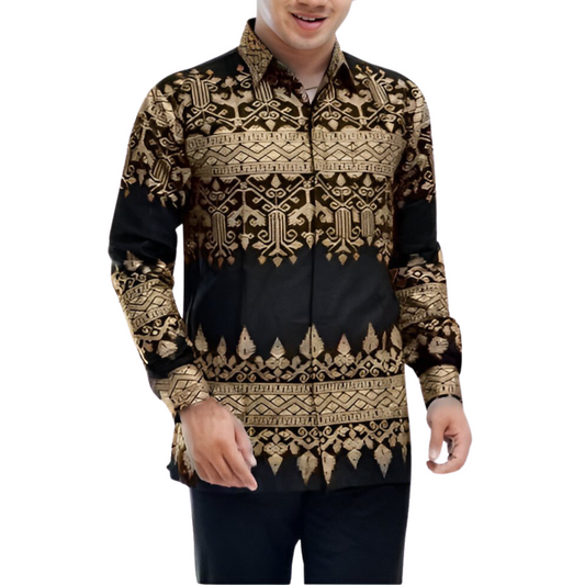 Men's Batik Shirt Black Long Sleeve - Keraton