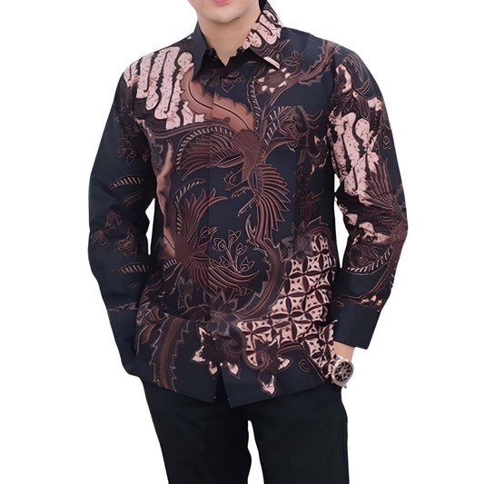 Men's Batik Shirt Black Long Sleeve - Adinata