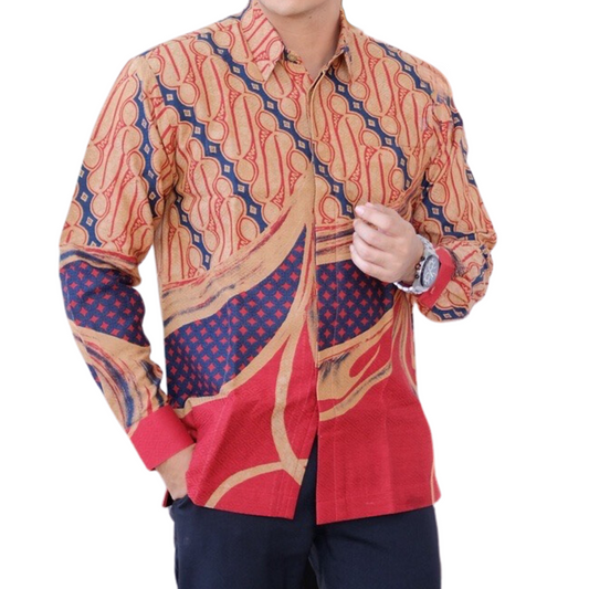 Men's Batik Shirt Beige Long Sleeve - Agni
