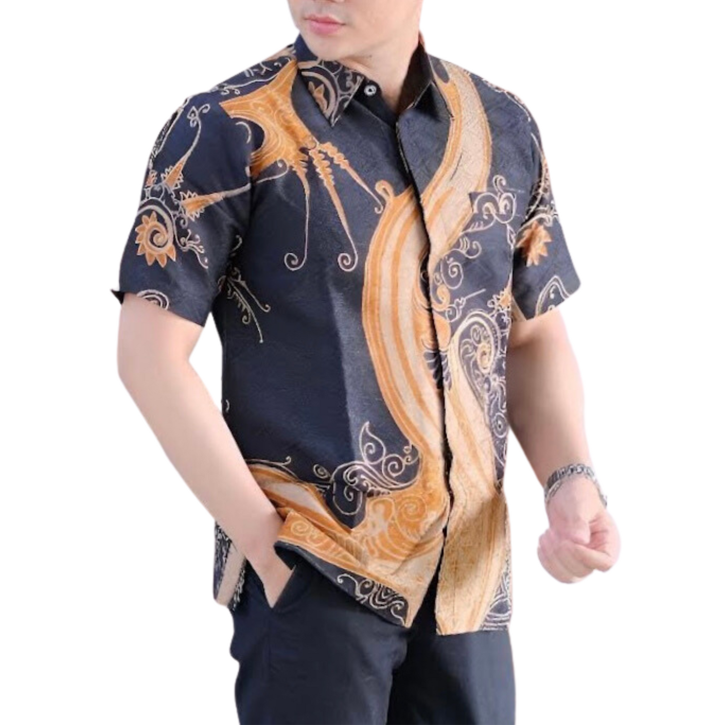 Men's Batik Shirt Black Short Sleeve - Aki