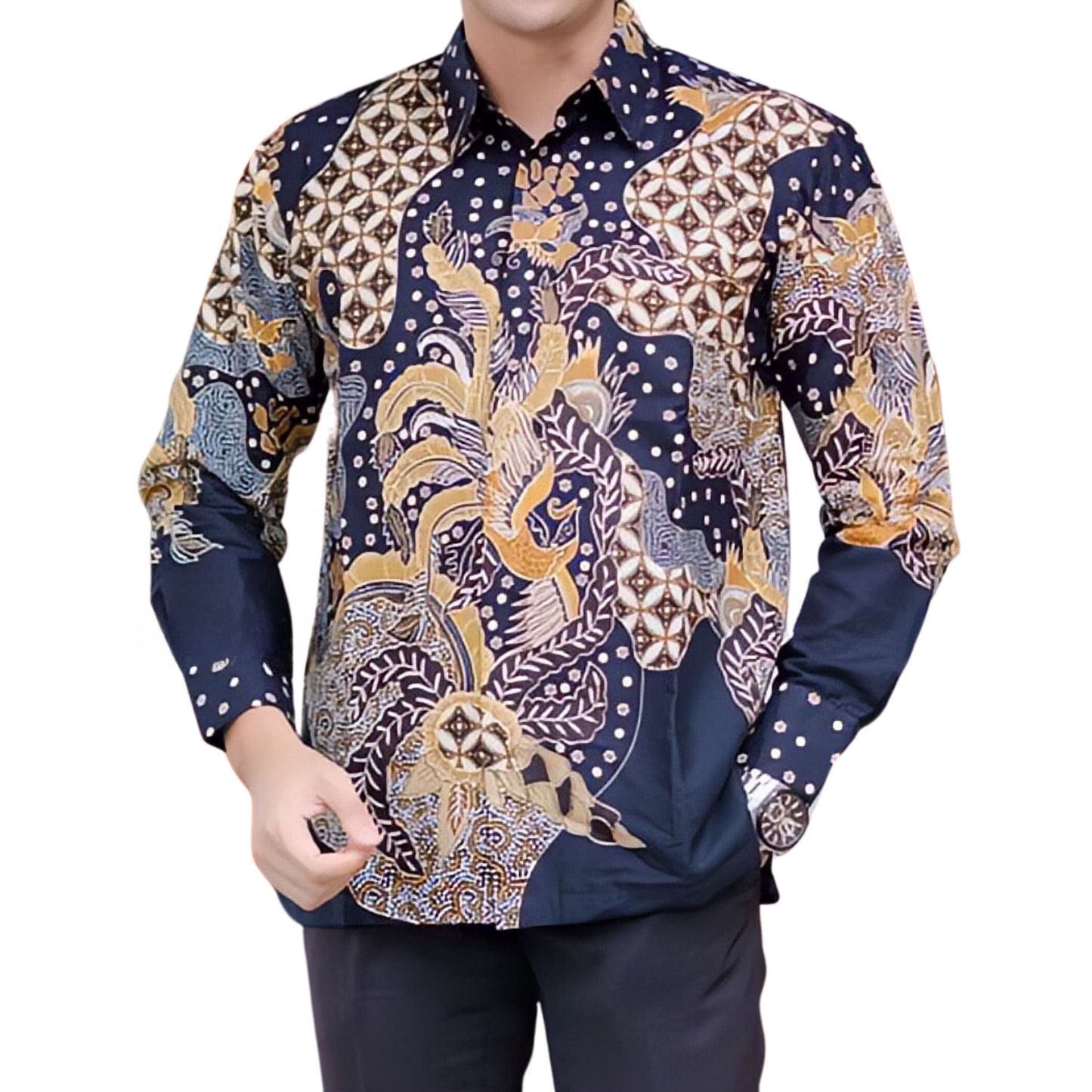 Men's Batik Shirt Blue Long Sleeve - Aminata