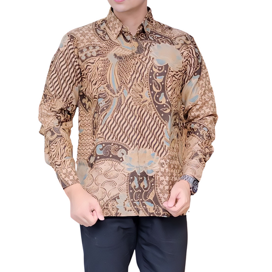 Men's Batik Shirt Beige Long Sleeve - Argo