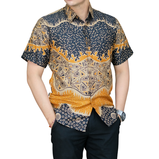 Men's Batik Shirt Black Short Sleeve - Ashari