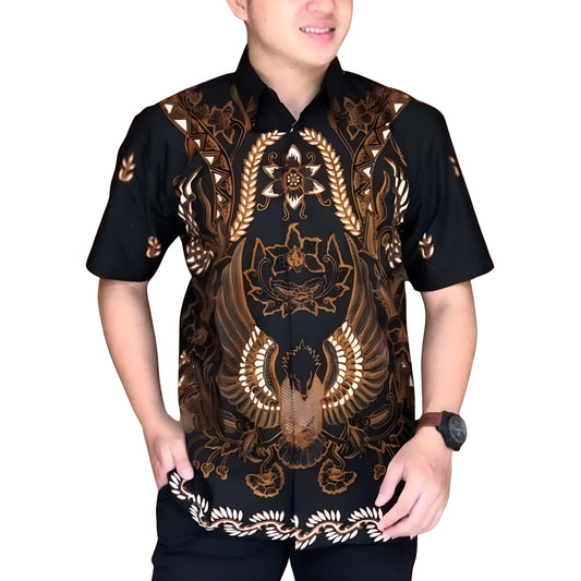 Men's Batik Shirt Black Short Sleeve - Astama