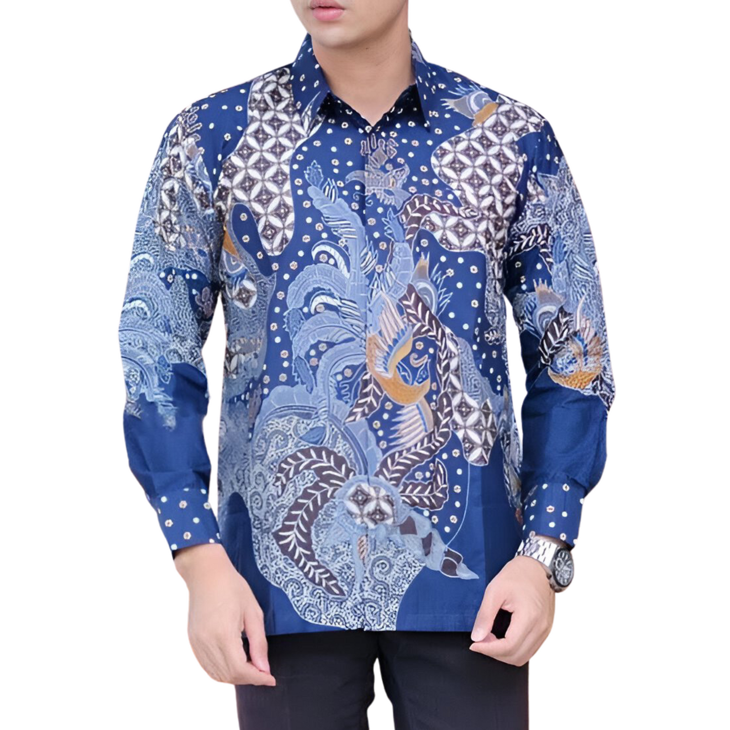 Men's Batik Shirt Blue Long Sleeve - Atmaja