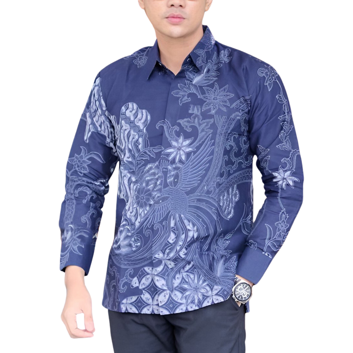 Men's Batik Shirt Blue Long Sleeve - Bangga