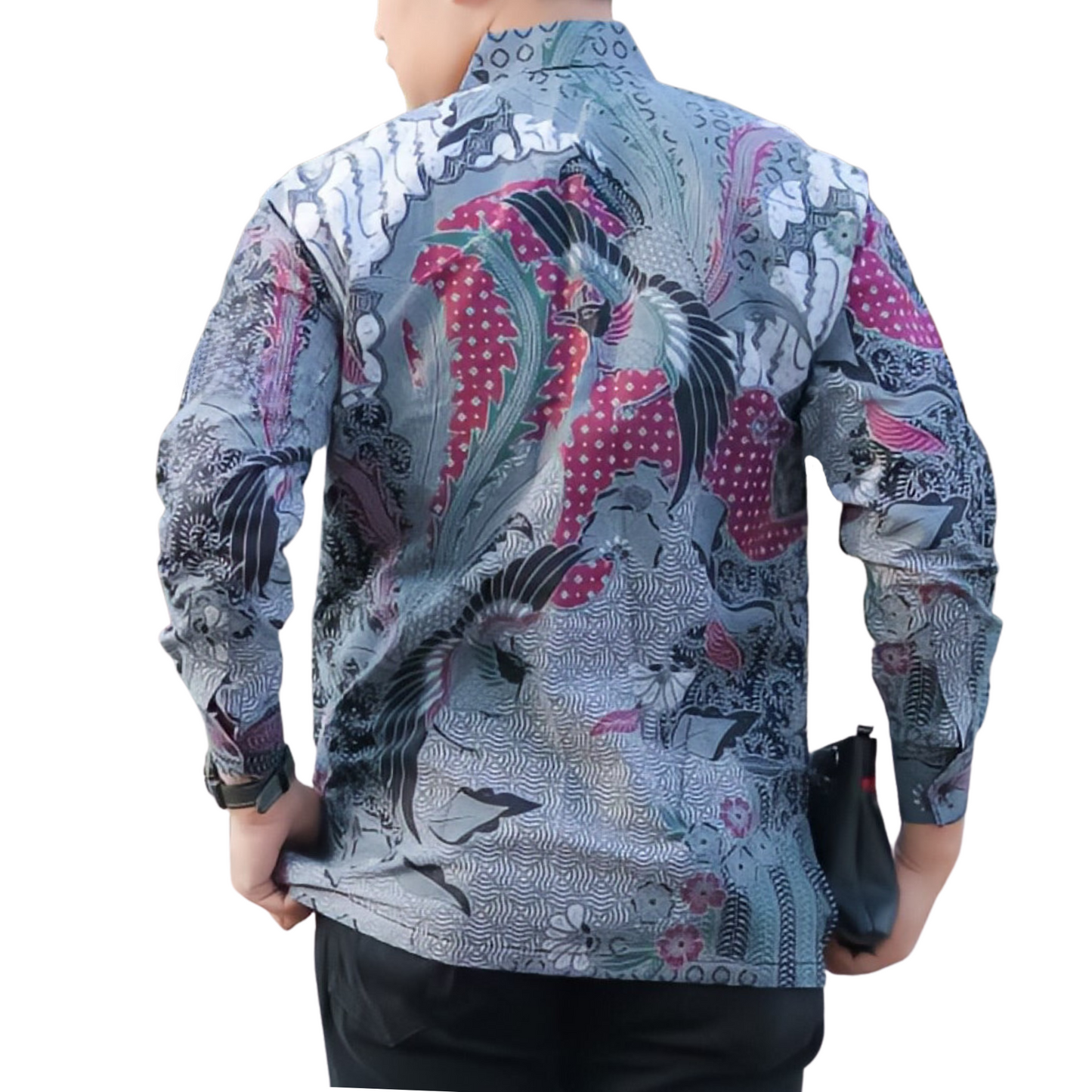 Men's Batik Shirt Gray Long Sleeve - Amora