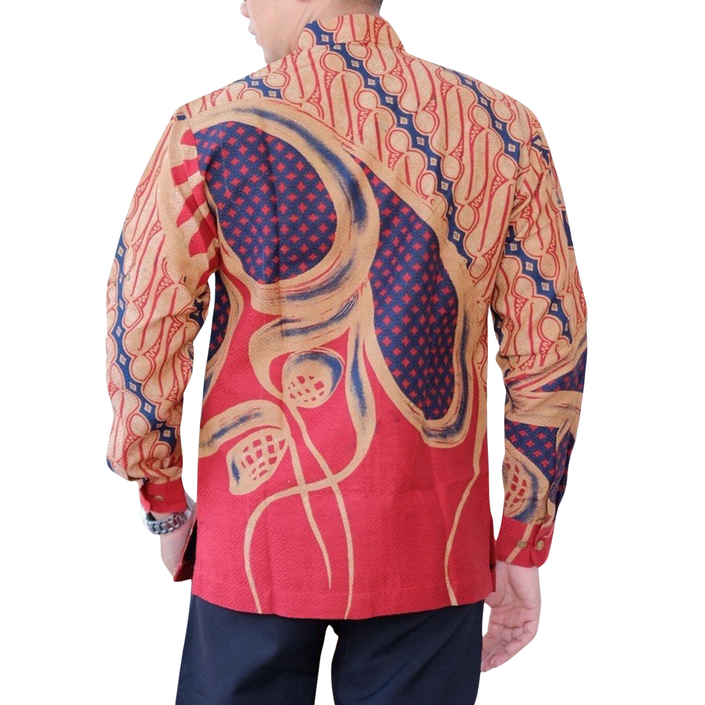 Men's Batik Shirt Beige Long Sleeve - Agni