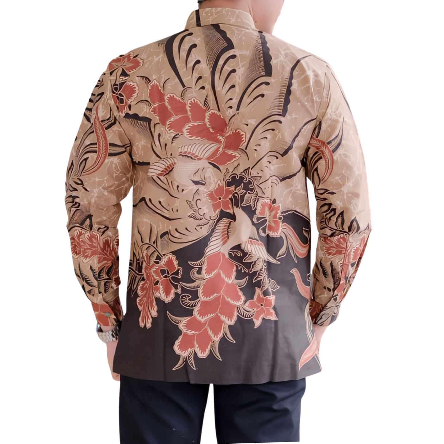 Men's Batik Shirt Beige Long Sleeve - Cendrawasih