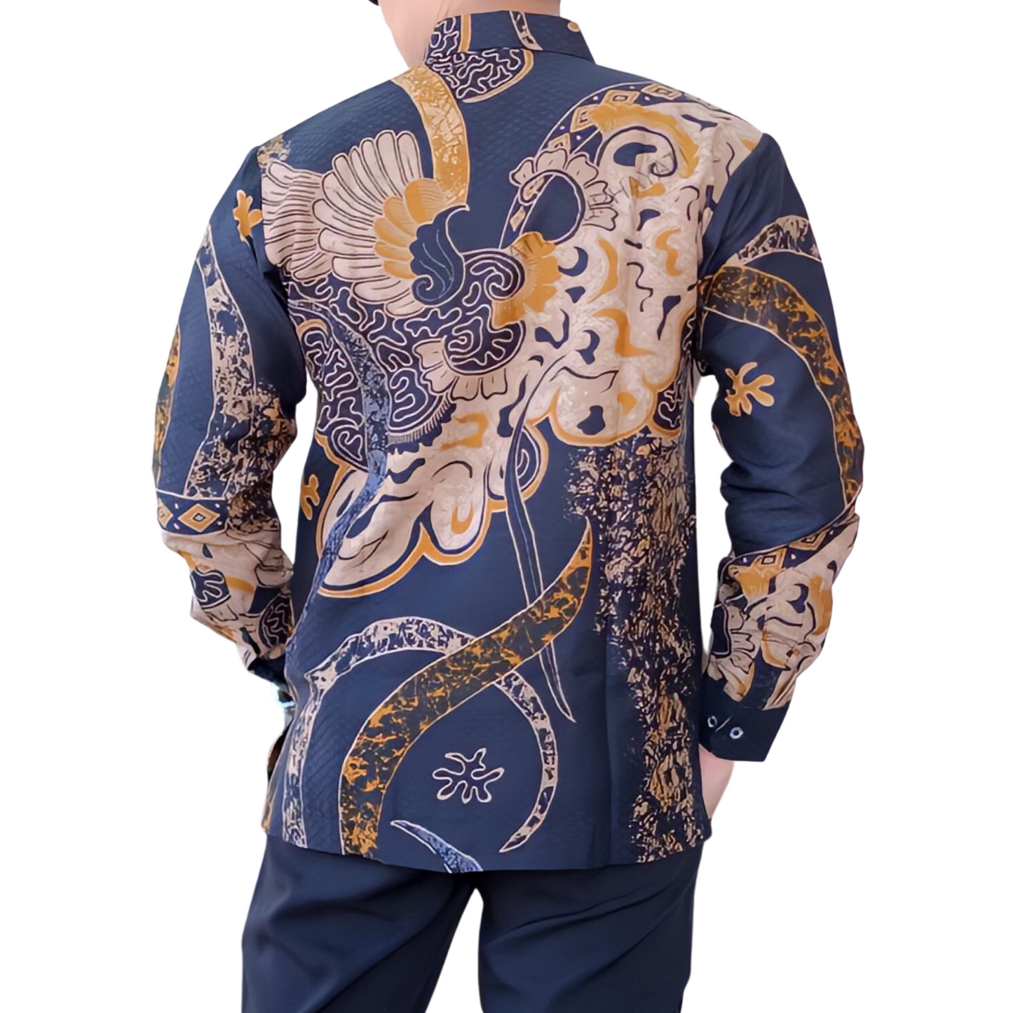 Men's Batik Shirt Blue Long Sleeve - Dewata