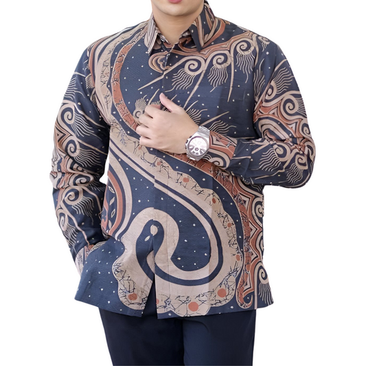 Men's Batik Shirt Beige Long Sleeve - Bimasakti
