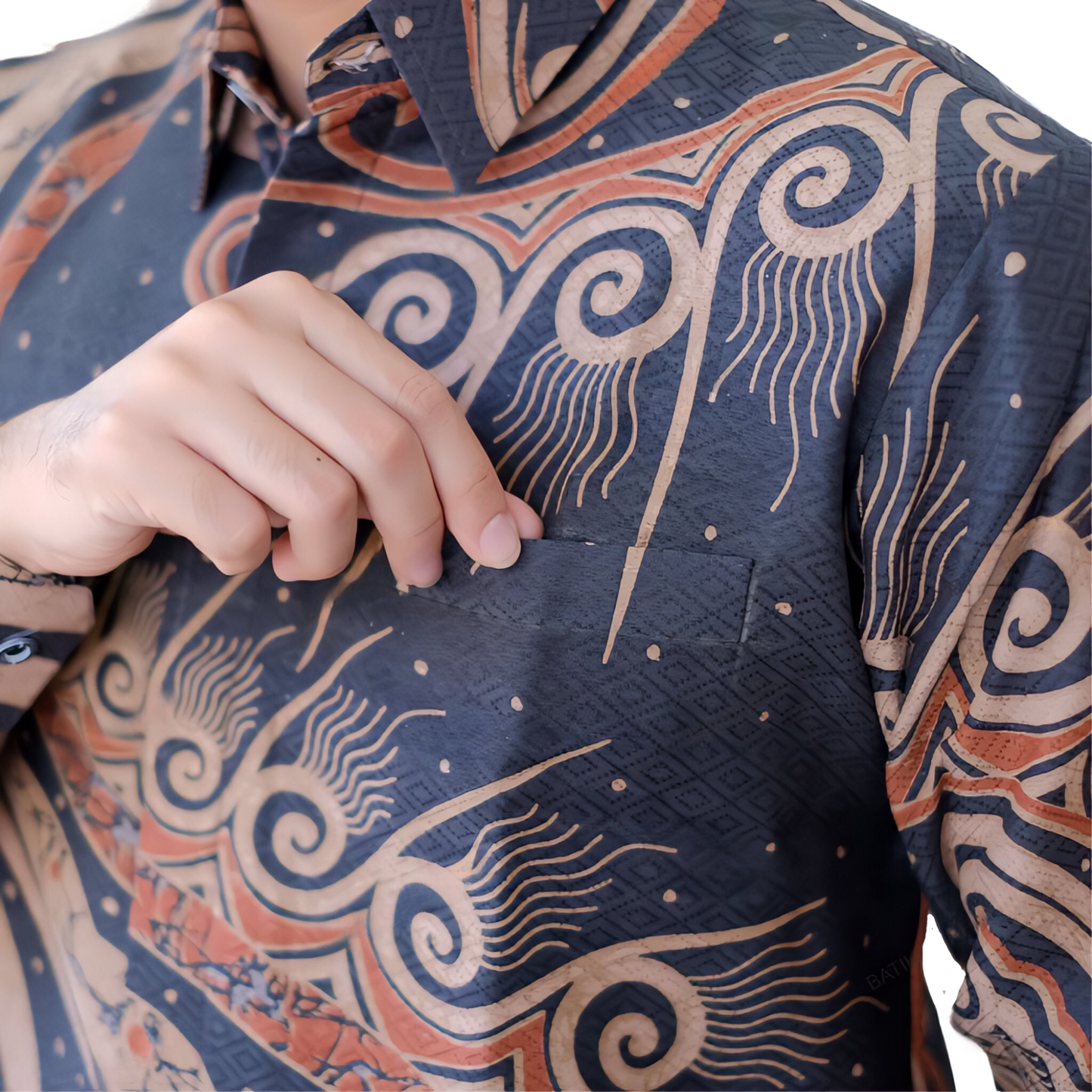 Men's Batik Shirt Beige Long Sleeve - Bimasakti